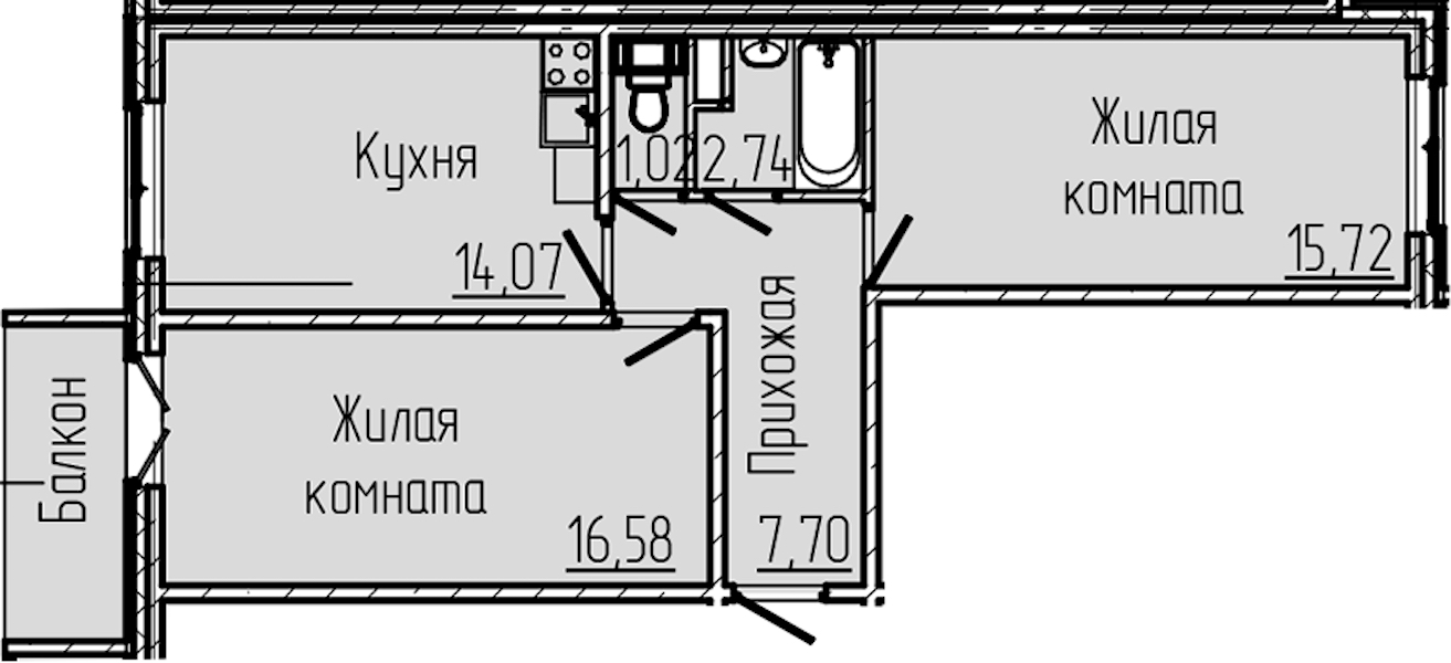 2-комнатная квартира 59.17 м², 7/8 эт., ЖК «SERTOLOVO PARK»